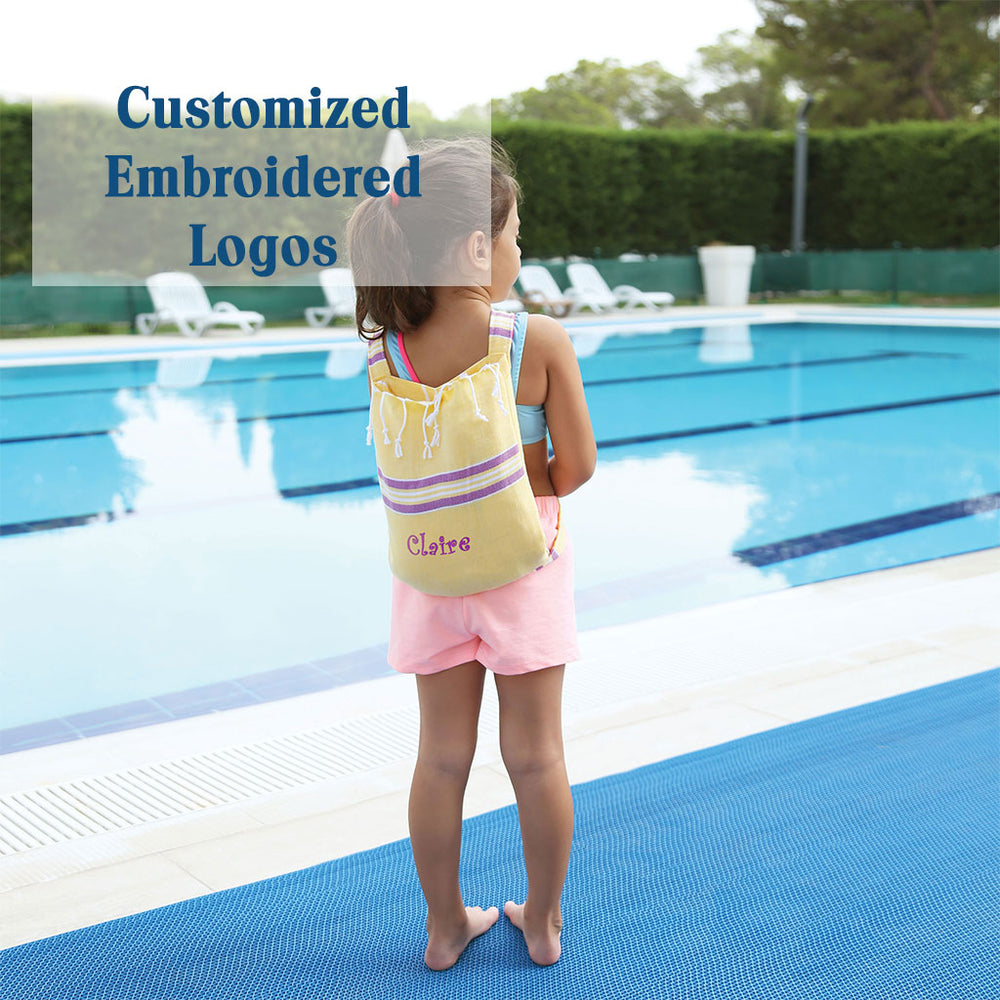 Kids towels Judy Pestemal Convertible bag Towel Poncho back Pack beach bag 100% Turkish cotton