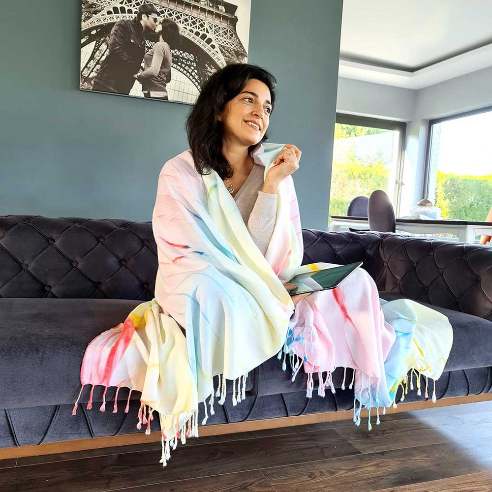 Tie Dye Helezon Throw Blanket 100% Organic Turkish Cotton Pestemal Beach Picnic Throw Party Blanket