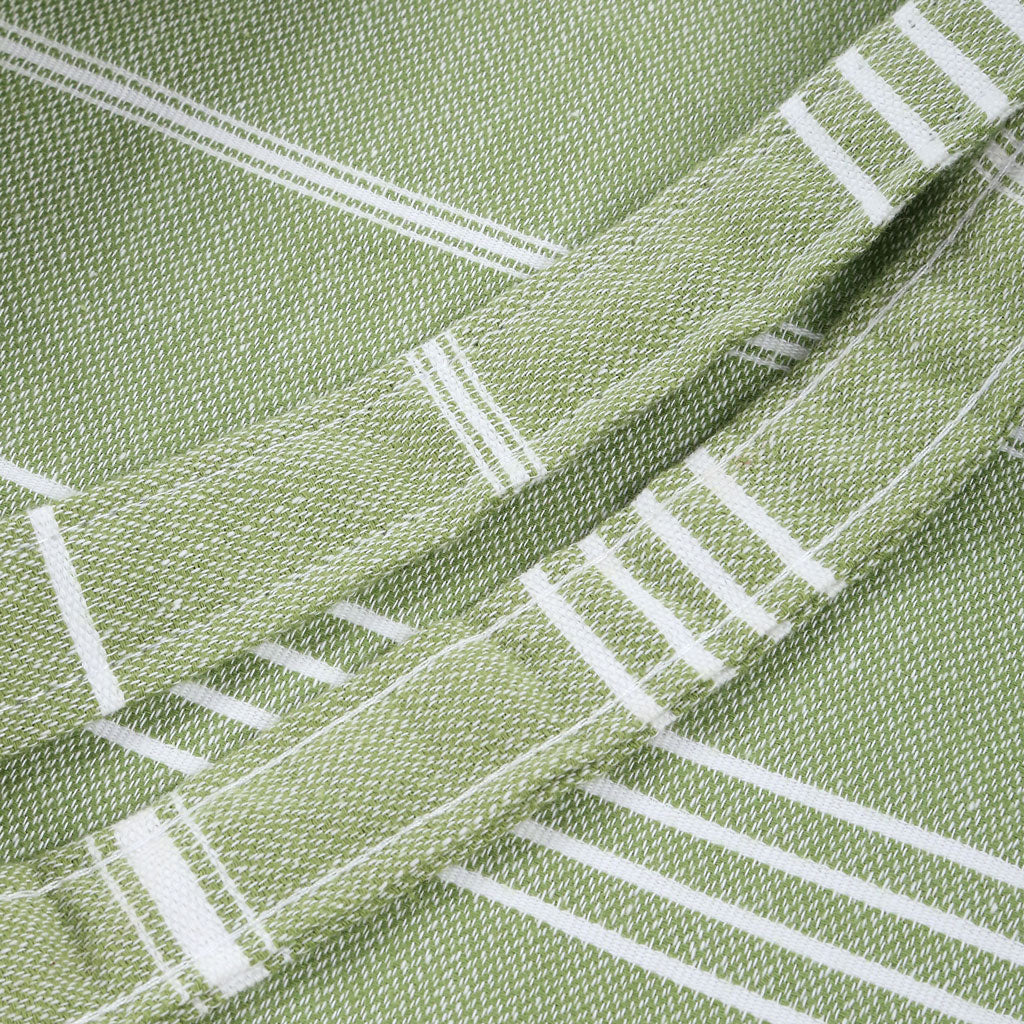 PURE BEACH BAG – 100% Cotton Pestemal Tote in Green with Stripes Eco-Friendly Cotton Lining and Double Handles
