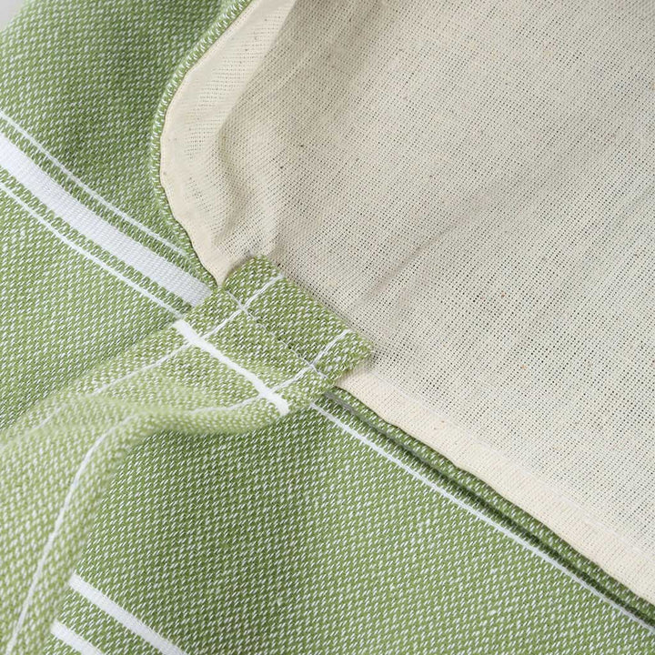 PURE BEACH BAG – 100% Cotton Pestemal Tote in Green with Stripes Eco-Friendly Cotton Lining and Double Handles