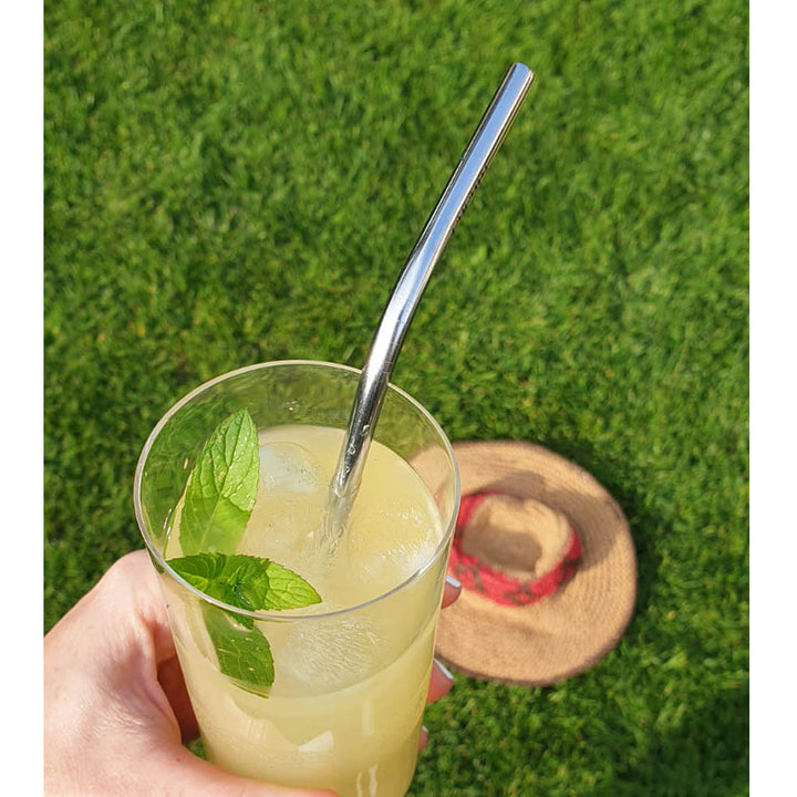 Reusable Stainless Steel Silver Bent Metal Straw