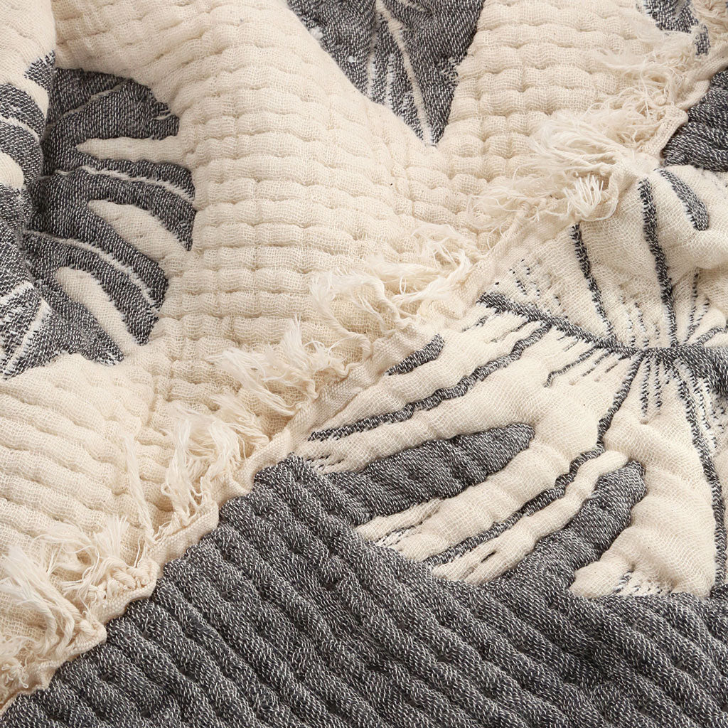 Tropical Leaf Cotton Duvet Cover – Turkish Pestemal Bedding Muslin Throw Blanket