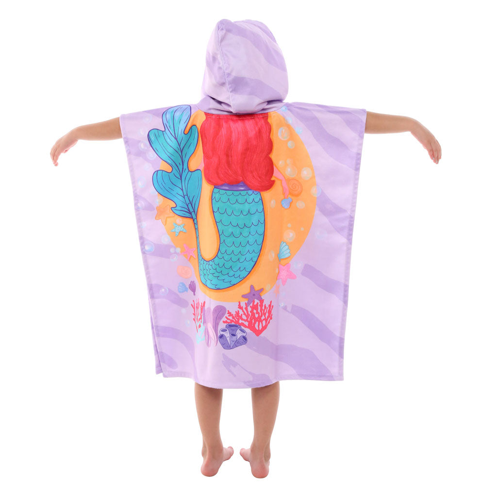 Mermaid Printed Kids Ponchos Quick drying highly absorbent changing robe 60% Cotton & 40% Polyester bathrobe for children