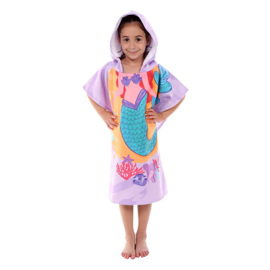 Mermaid Printed Kids Ponchos Quick drying highly absorbent changing robe 60% Cotton & 40% Polyester bathrobe for children