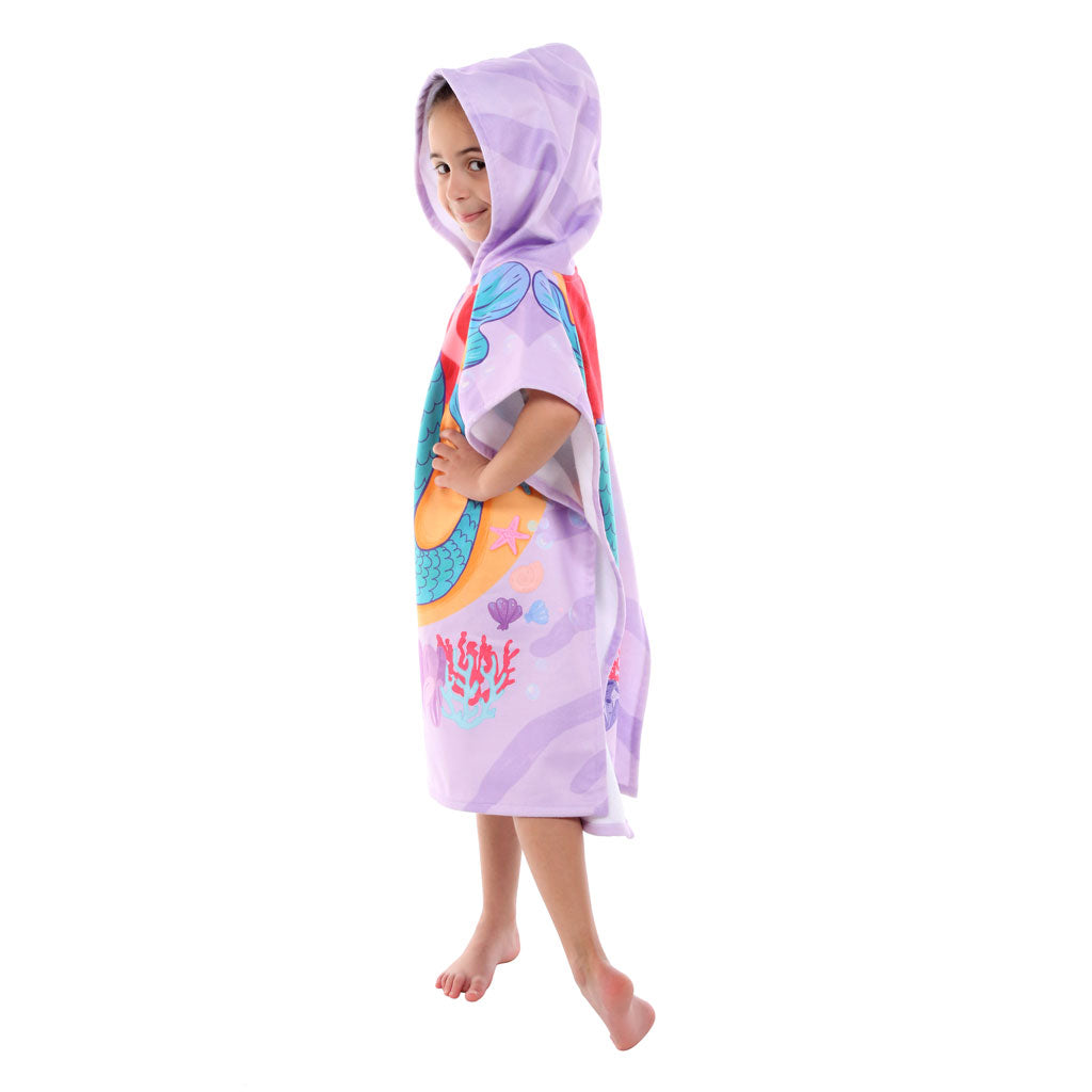 Mermaid Printed Kids Ponchos Quick drying highly absorbent changing robe 60% Cotton & 40% Polyester bathrobe for children