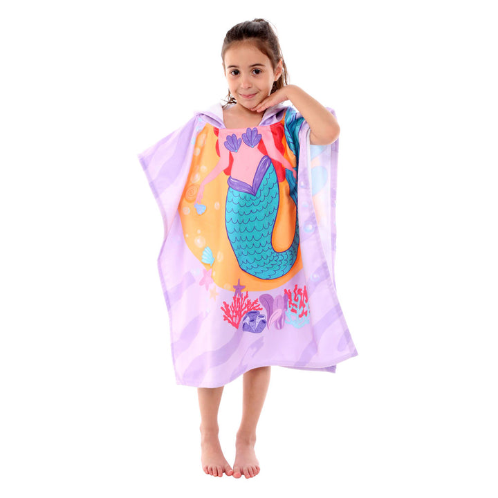 Mermaid Printed Kids Ponchos Quick drying highly absorbent changing robe 60% Cotton & 40% Polyester bathrobe for children