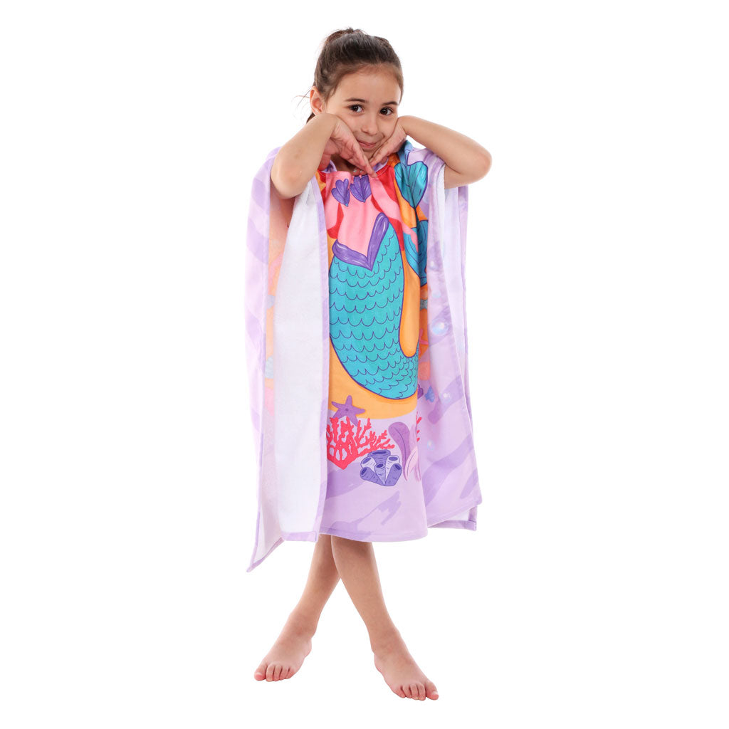 Mermaid Printed Kids Ponchos Quick drying highly absorbent changing robe 60% Cotton & 40% Polyester bathrobe for children