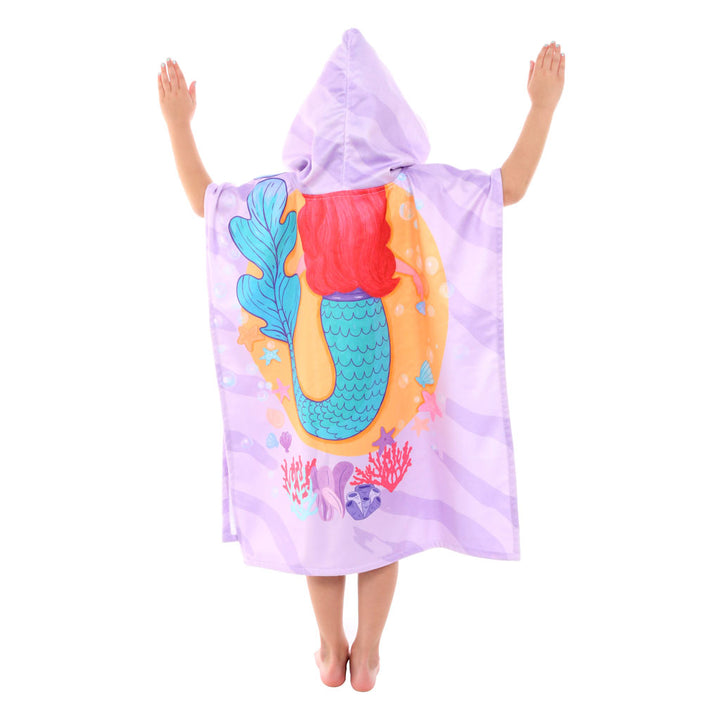 Mermaid Printed Kids Ponchos Quick drying highly absorbent changing robe 60% Cotton & 40% Polyester bathrobe for children