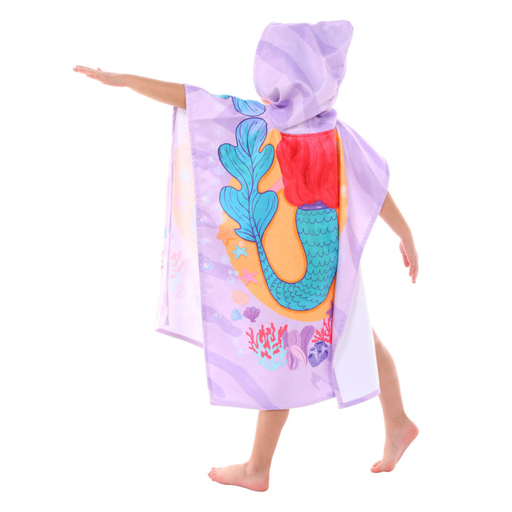 Mermaid Printed Kids Ponchos Quick drying highly absorbent changing robe 60% Cotton & 40% Polyester bathrobe for children