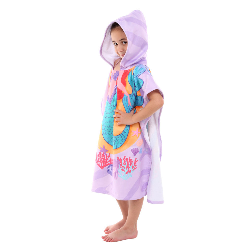 Mermaid Printed Kids Ponchos Quick drying highly absorbent changing robe 60% Cotton & 40% Polyester bathrobe for children