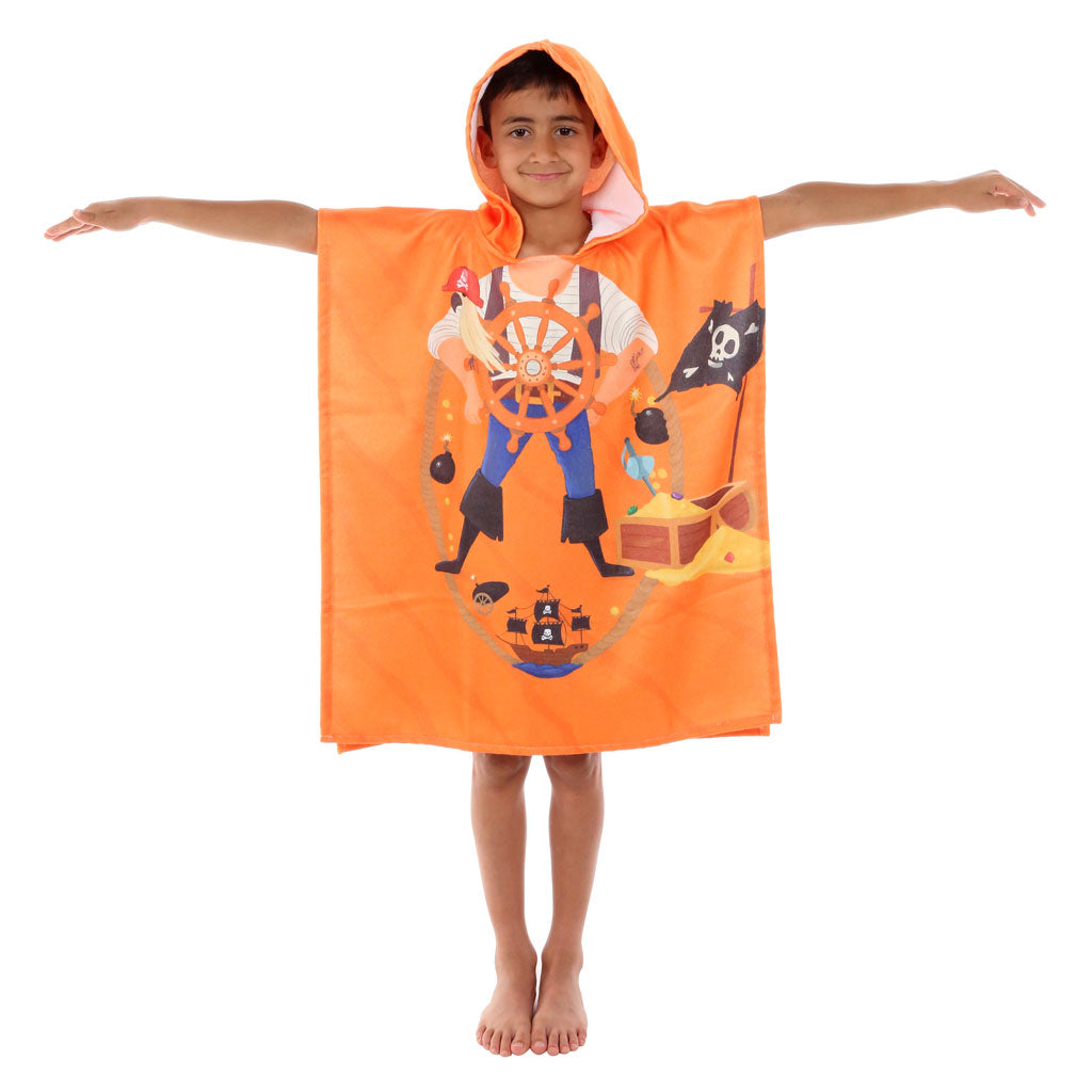 Pirate Printed Kids Ponchos Quick drying highly absorbent changing robe 60% Cotton & 40% Polyester bathrobe for children