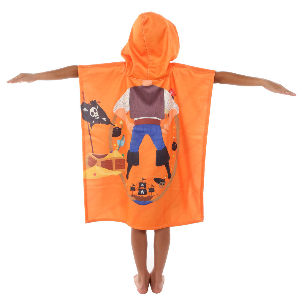 Pirate Printed Kids Ponchos Quick drying highly absorbent changing robe 60% Cotton & 40% Polyester bathrobe for children