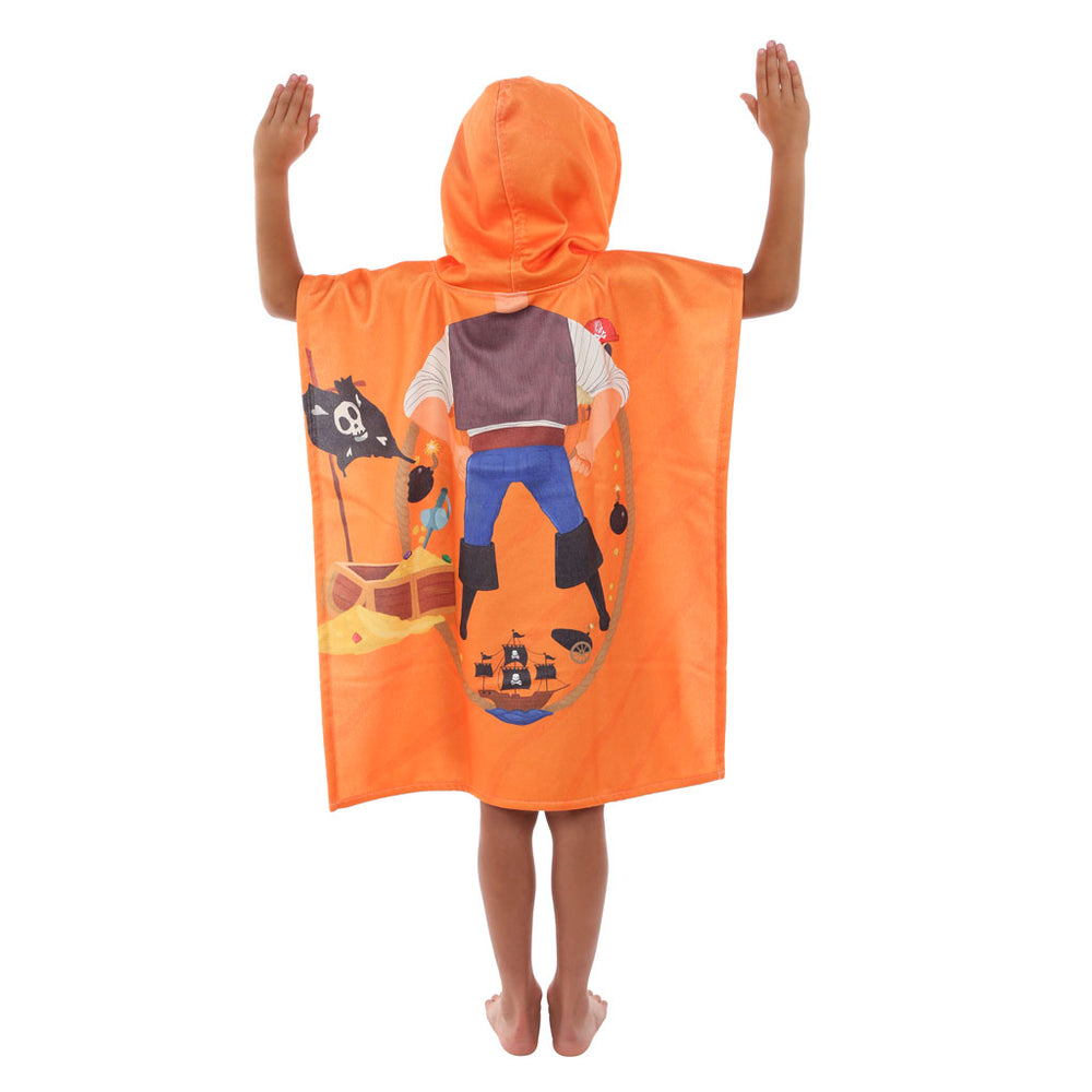 Pirate Printed Kids Ponchos Quick drying highly absorbent changing robe 60% Cotton & 40% Polyester bathrobe for children