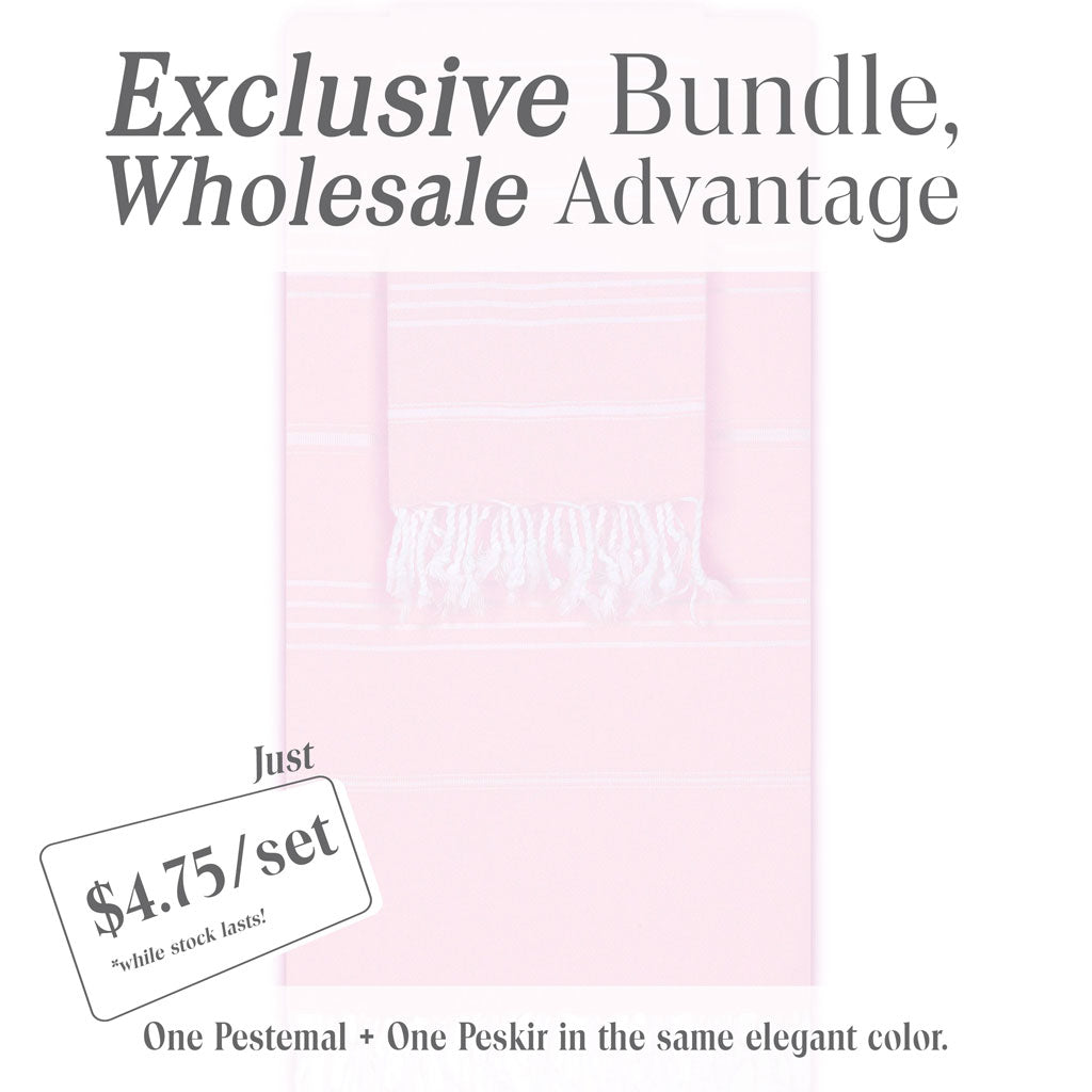 Light Pink Pestemal and Peskir Turkish Cotton Towel Set Beach, Bath & Hand Towels