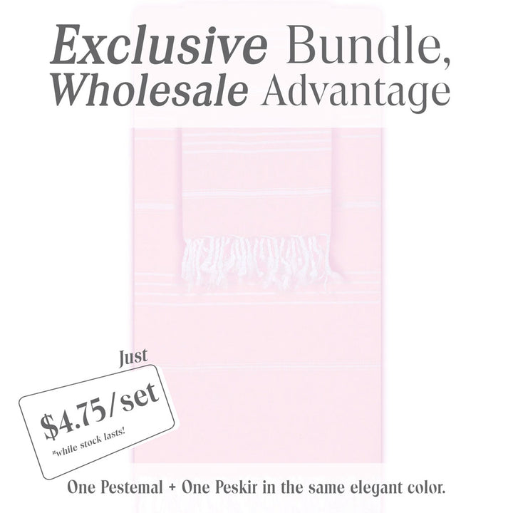 Light Pink Pestemal and Peskir Turkish Cotton Towel Set Beach, Bath & Hand Towels