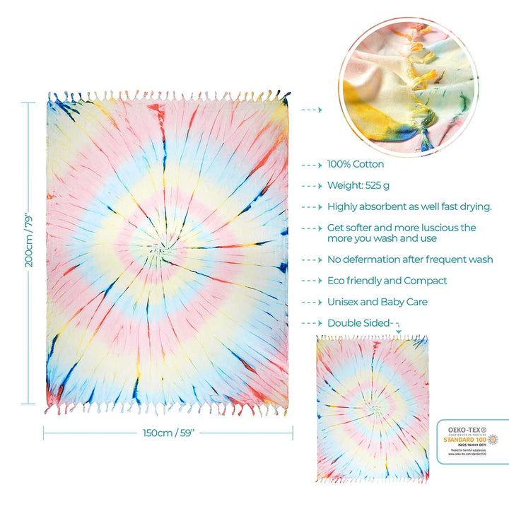 Tie Dye Helezon Throw Blanket 100% Organic Turkish Cotton Pestemal Beach Picnic Throw Party Blanket