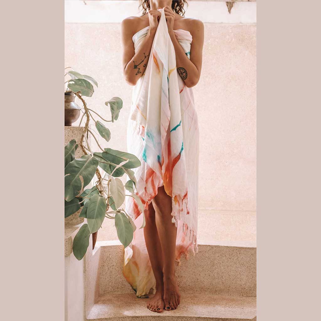 Tie Dye Helezon Throw Blanket 100% Organic Turkish Cotton Pestemal Beach Picnic Throw Party Blanket