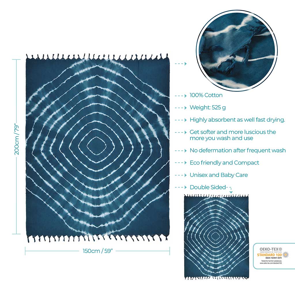 Tie Dye Spiral Throw Blanket 100% Organic Turkish Cotton Pestemal Beach Picnic Throw Party Blanket