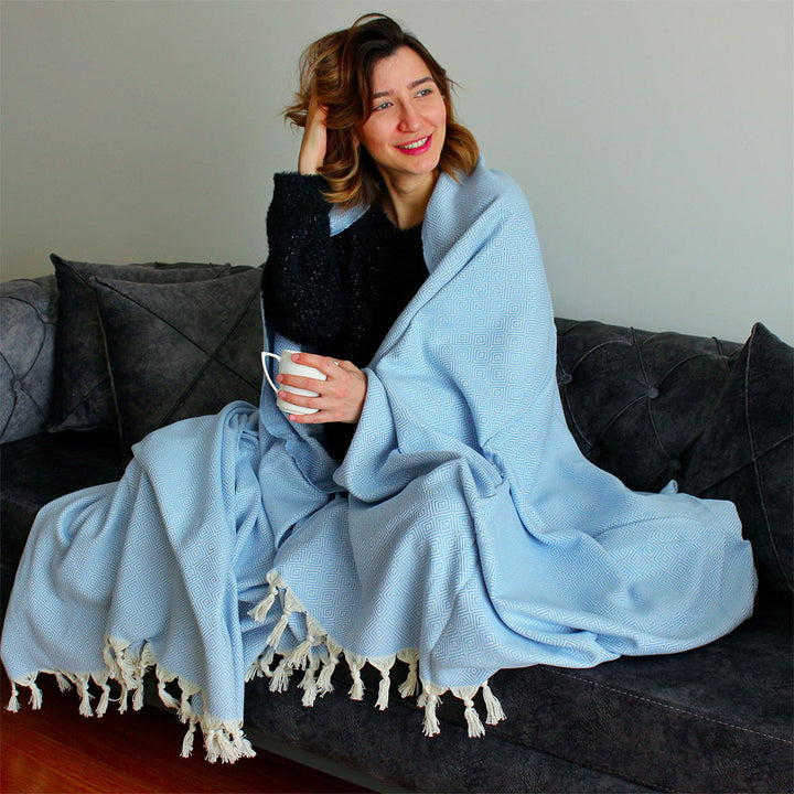 Wholesale Turkish throw decorative home decor peshtemal blanket organic cotton high quality custom embroidery