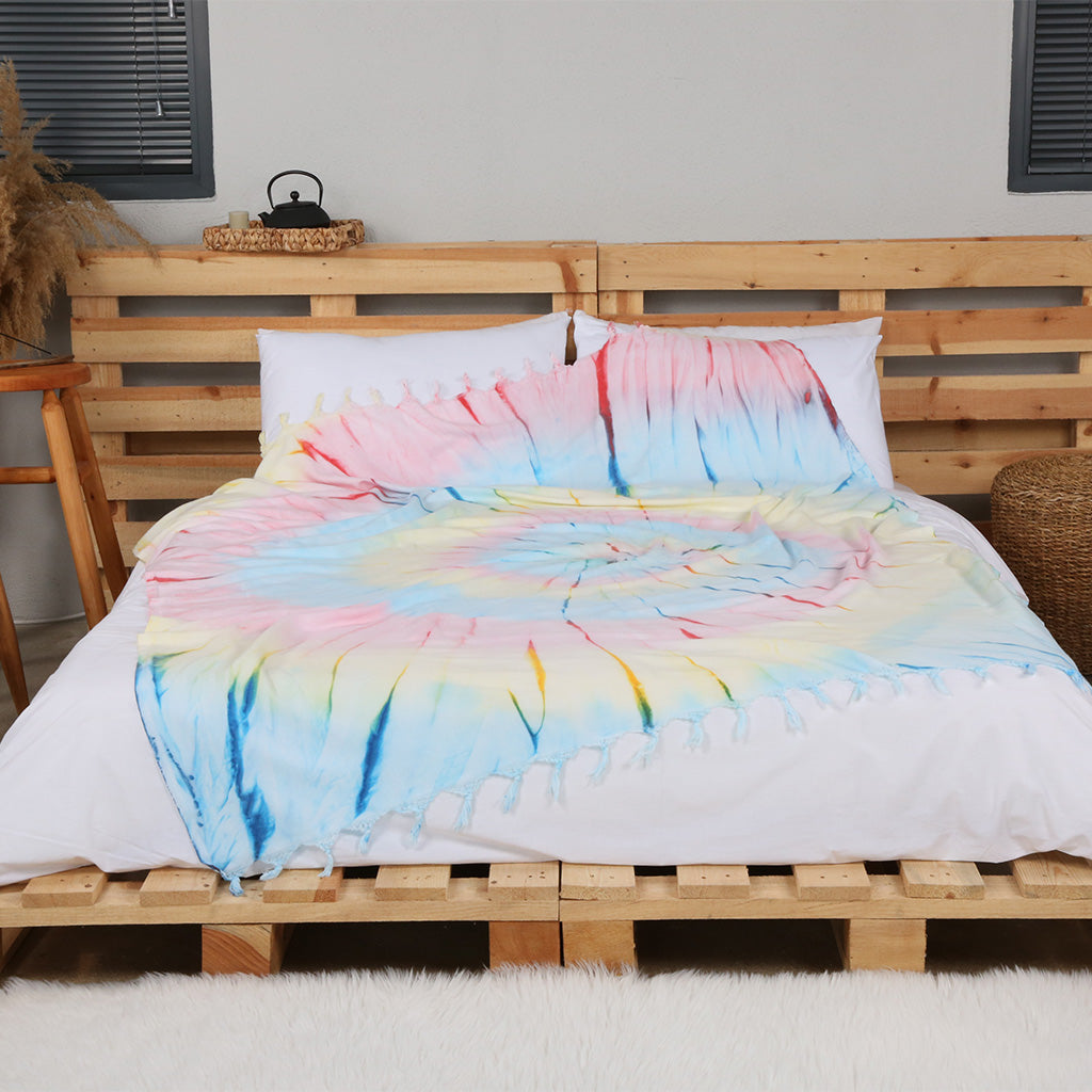 Tie Dye Helezon Throw Blanket 100% Organic Turkish Cotton Pestemal Beach Picnic Throw Party Blanket