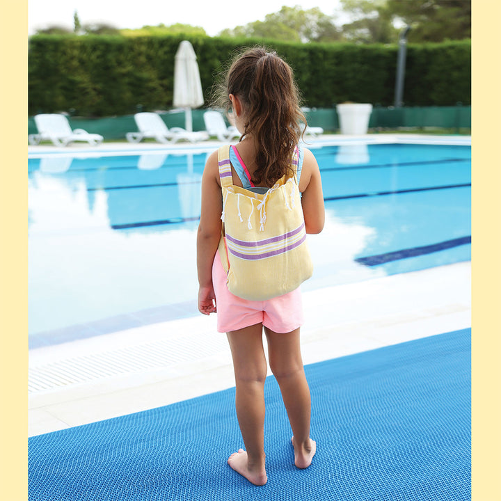 Kids towels Judy Pestemal Convertible bag Towel Poncho back Pack beach bag 100% Turkish cotton