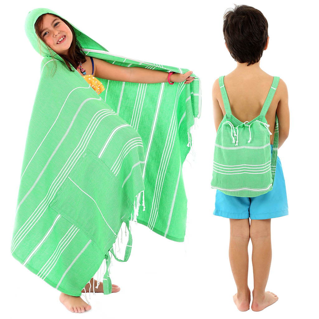 Kids towels Judy Pestemal Convertible bag Towel Poncho back Pack