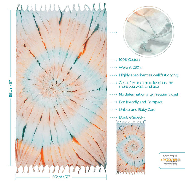 Organic cotton Turkish beach towels Tie dye bath towel  Peshtemal Joy series gym pool hammam Orange pestemal