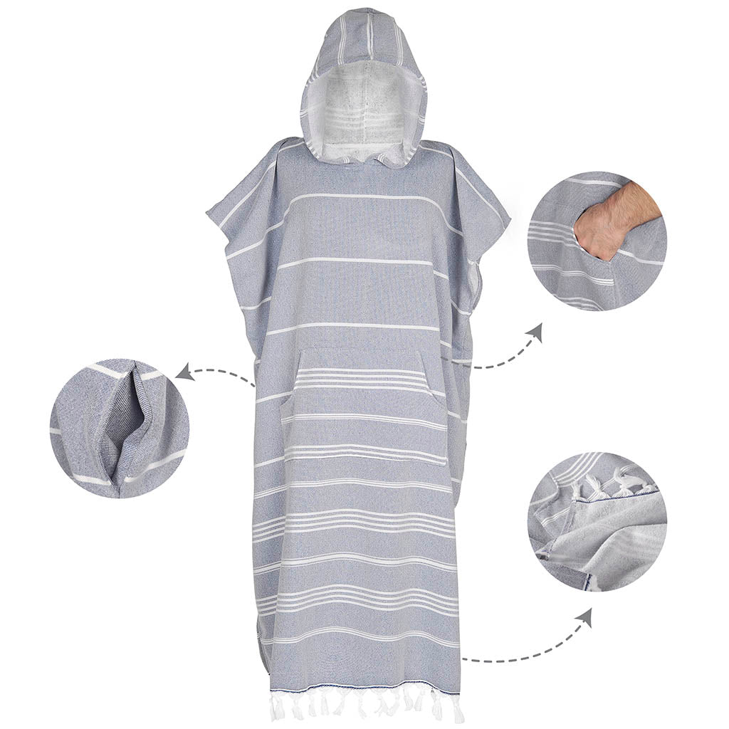 Mens Bathrobe Unisex Poncho 100% Cotton Turkish Peshtemal